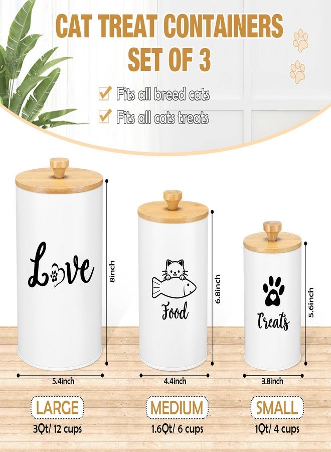 Reallnaive Metal Airtight Cat Treat Container Set of 3 with Bamboo Lids and Spoon Cat Food Storage Container with DIY Labels Pen Pet Cookie Snack Food Storage Organizer Jars for Kitchen Counter(White) - Image 2